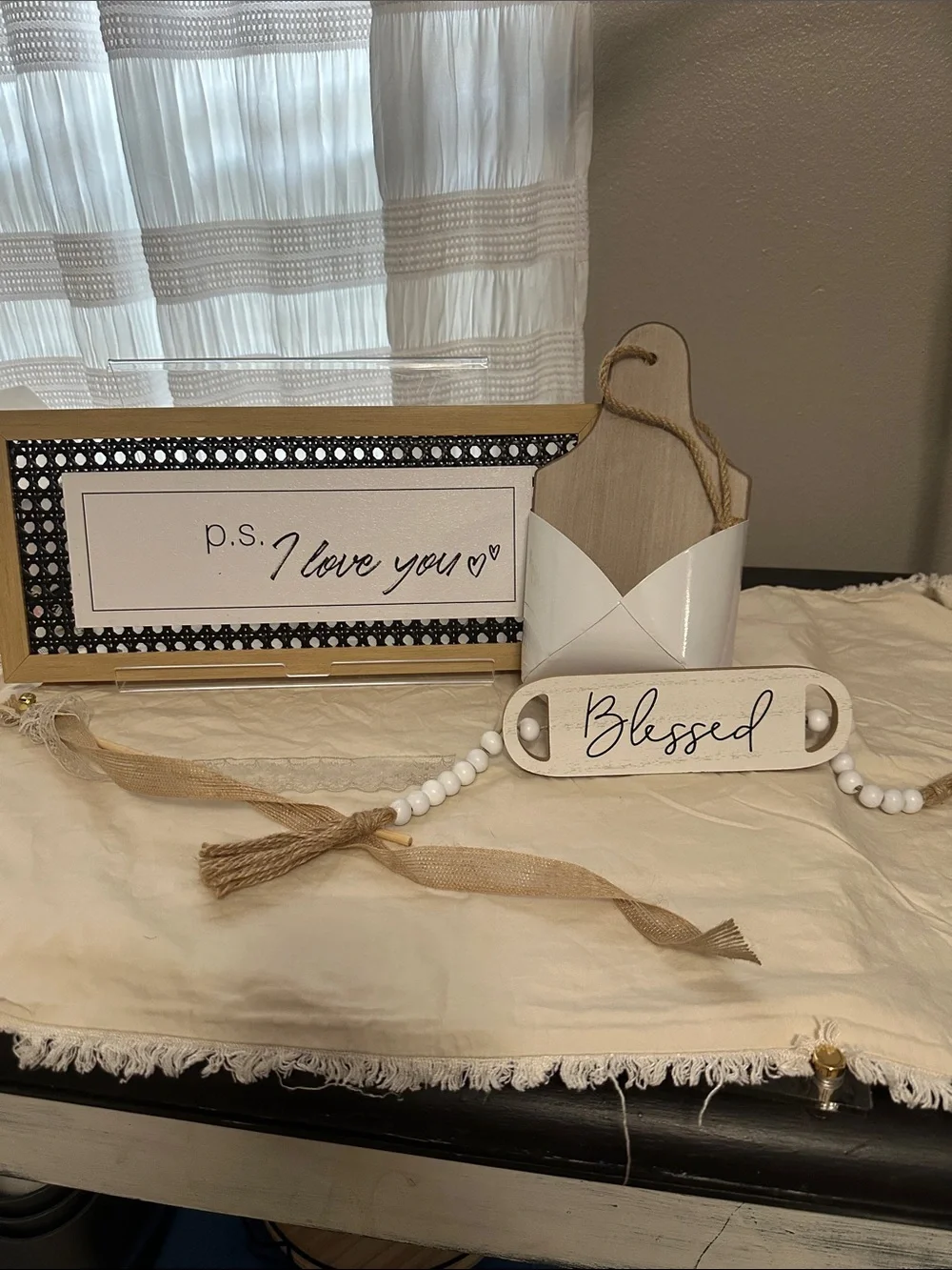 4 pc Bundle Rustic 'Blessed' Beaded Garland with Neutral Décor
